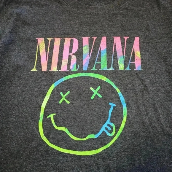 Nirvana Tye Dyed Smiley Face Dark Grey T-Shirt Size Small - Picture 1 of 4
